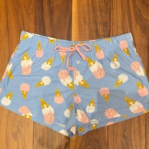 Cow’s Ice Cream Print Blue Women's Pajama Shorts -Medium